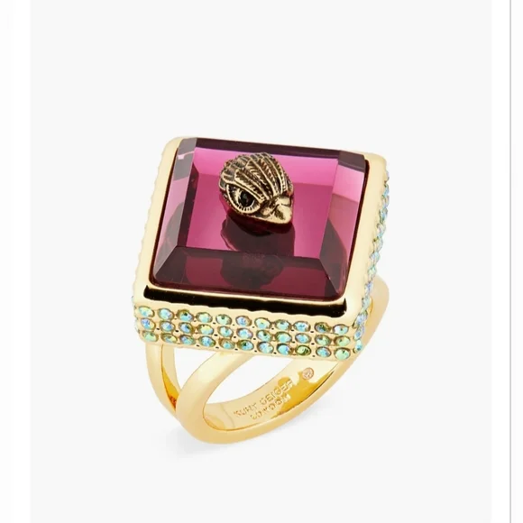 Kurt Geiger Square Stone Cocktail Ring With Turquoise Accents, NWT Size 8 - Picture 1 of 4